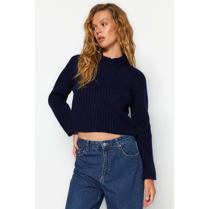 Trendyol Navy Blue Crop Základní pletený svetr