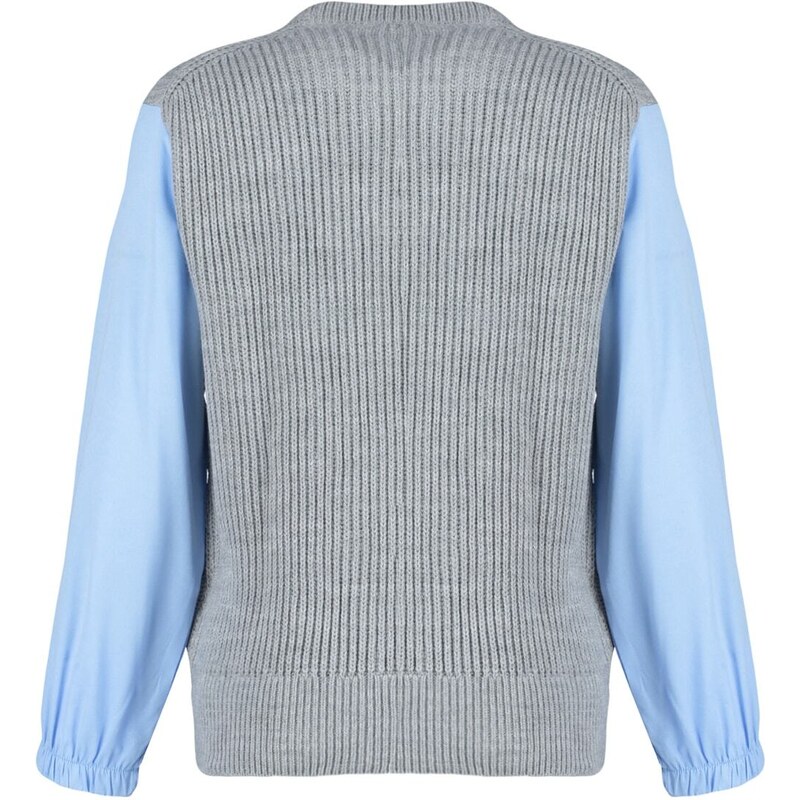 Trendyol světle šedý tkaný ozdobný pletený svetr