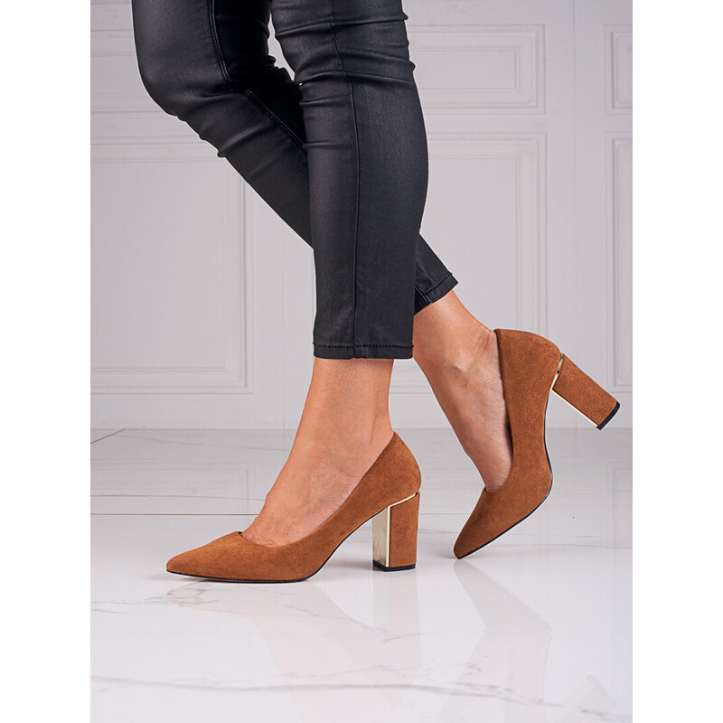 Inello Dámské semišové lodičky na sloupkovém podpatku GD-OC-100C Camel 84682740