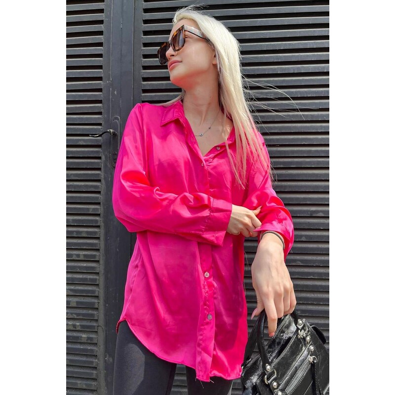 Madmext Basic Women's Fuchsia Satin Shirt