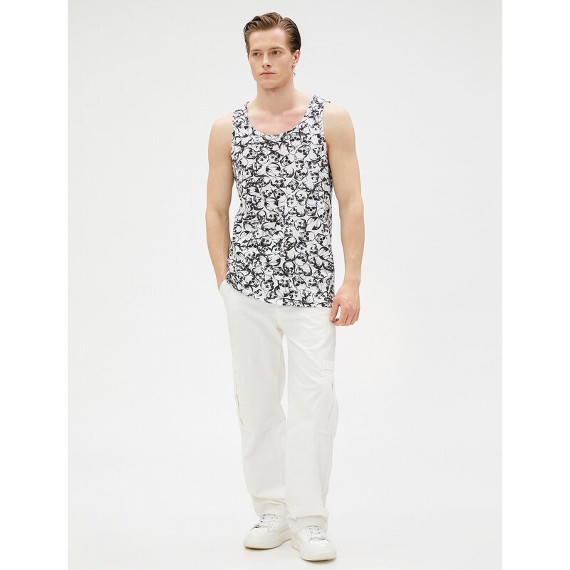 Koton Skull Printed Singlets, Round Neck, Slim Fit