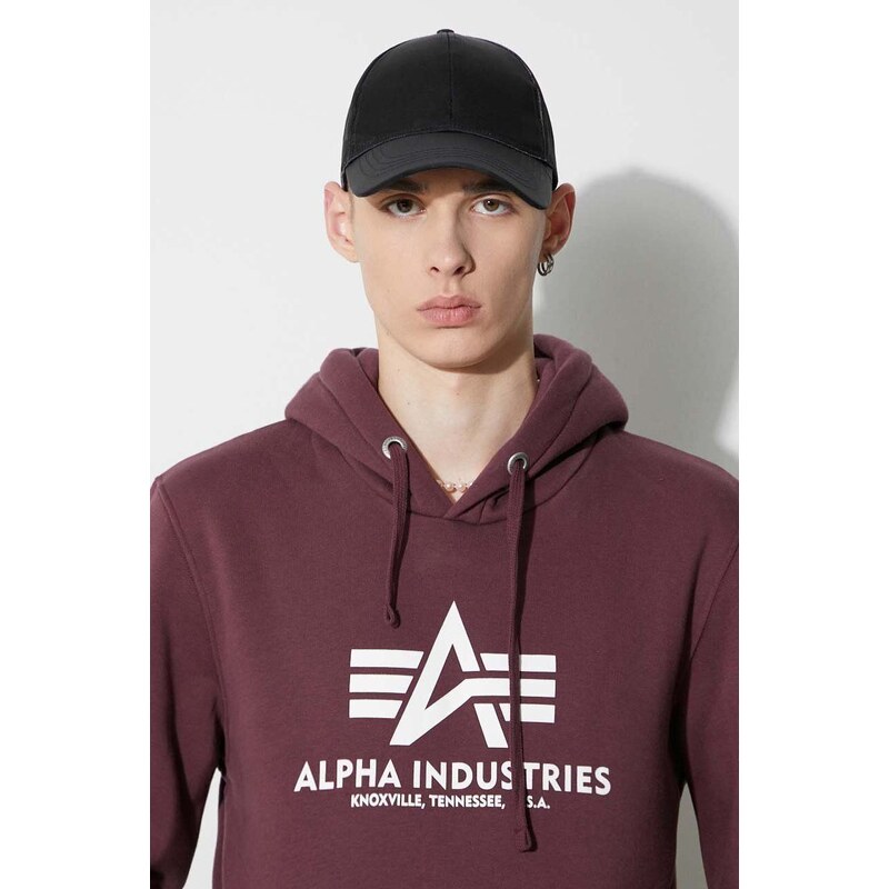 Mikina Alpha Industries Basic Hoody pánská, vínová barva, s kapucí, s potiskem, 178312.21