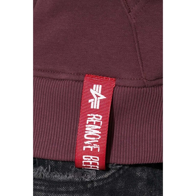 Mikina Alpha Industries Basic Hoody pánská, vínová barva, s kapucí, s potiskem, 178312.21