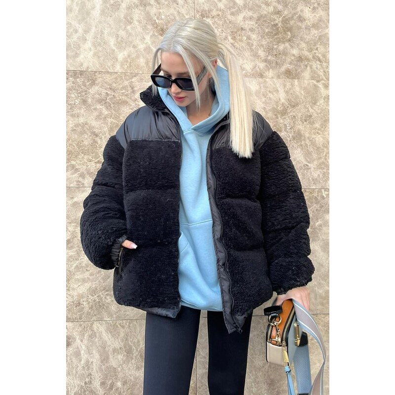 Madmext Black Plush Oversized Coat