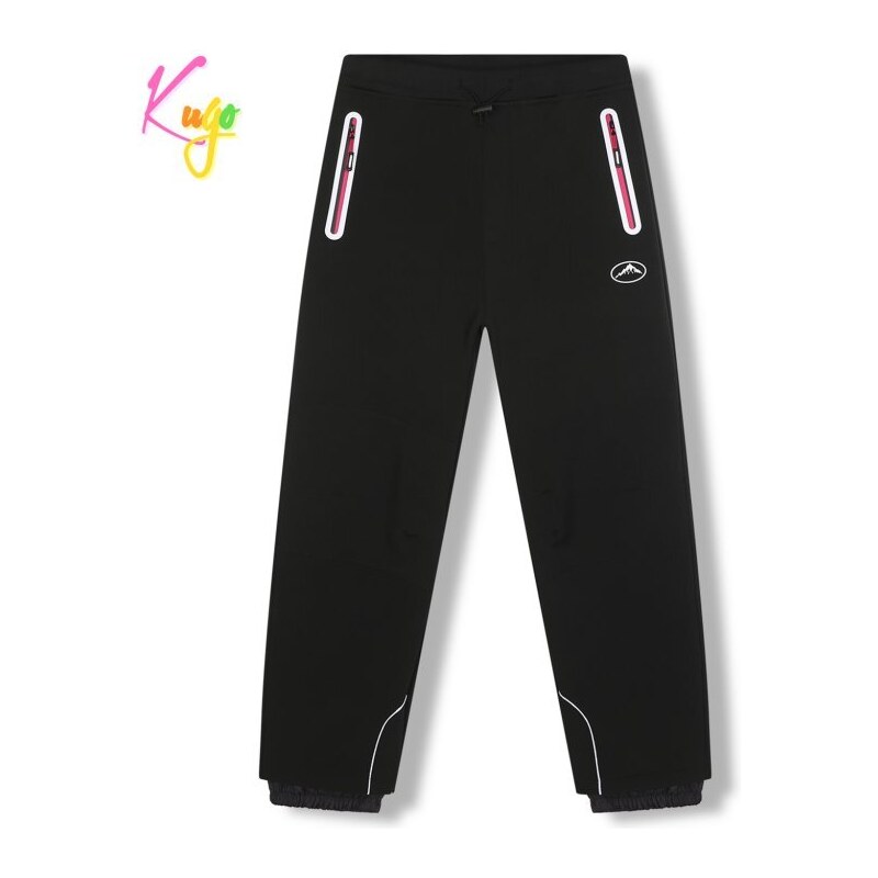 Dívčí funkční softshellové kalhoty KUGO HK5623- černá - růžový zip