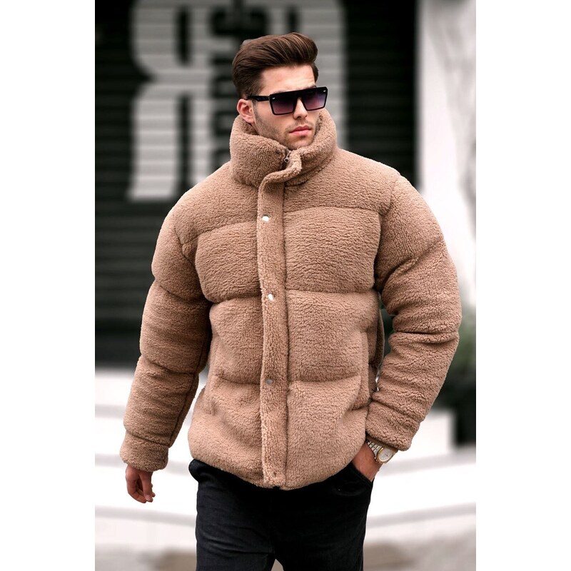 Madmext Men's Brown Down Plush Coat 5698