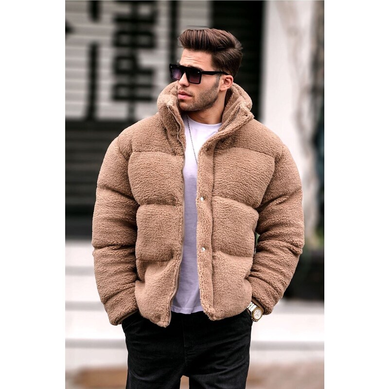 Madmext Men's Brown Down Plush Coat 5698