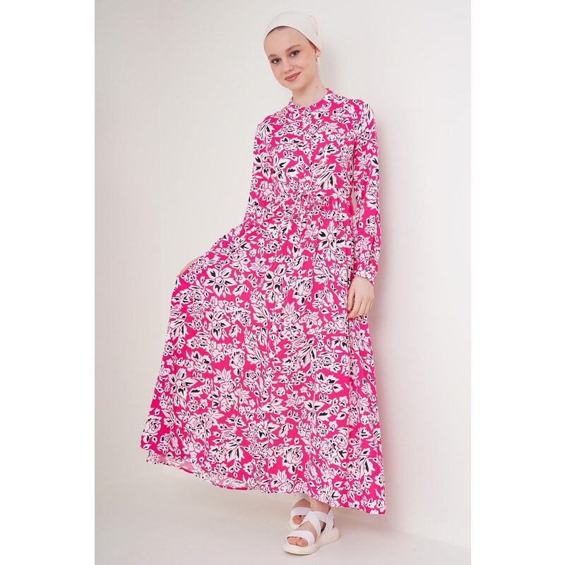 Bigdart 2144 Large Collar Hijab Dress - Fuchsia