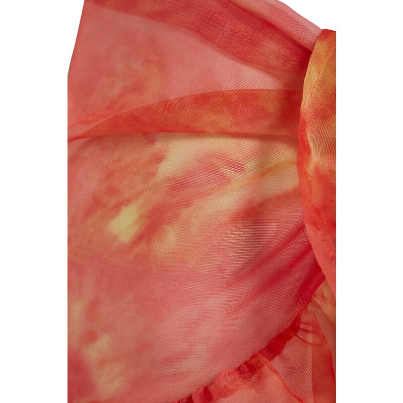 Trendyol Orange Tie-dye Patterned Mini Knitted Chiffon Pareo