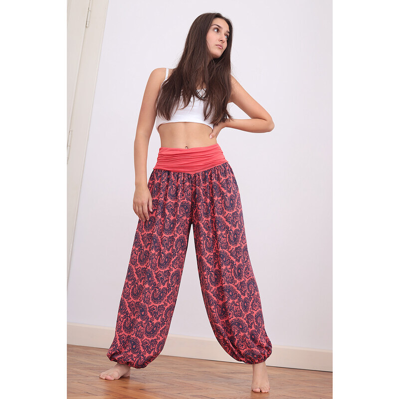 Glara Dámské harémové kalhoty s ornamenty 84690513