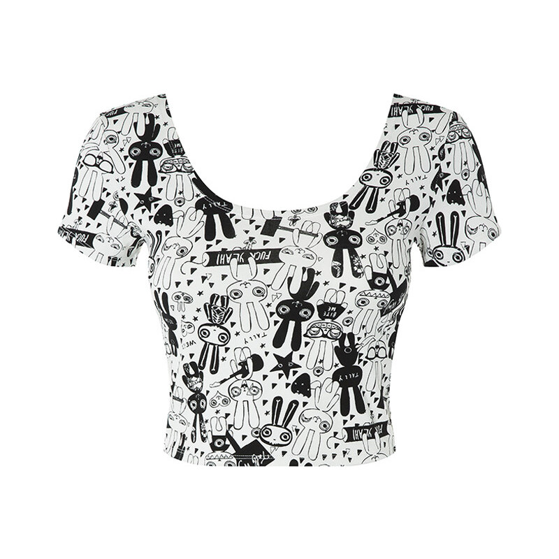 Tally Weijl White "Scribble Bunny" Crop Top