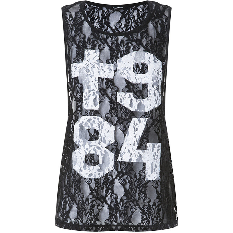 Tally Weijl Black Floral Lace "1984" Print Top