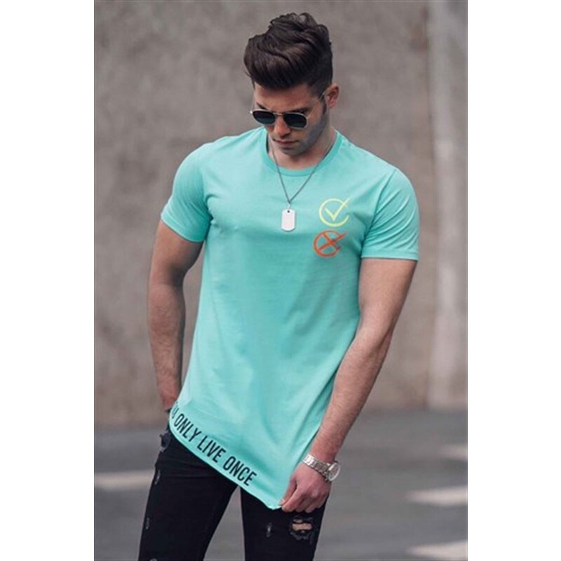 Madmext Asymmetric Cut Mint Green Men's T-Shirt 5665