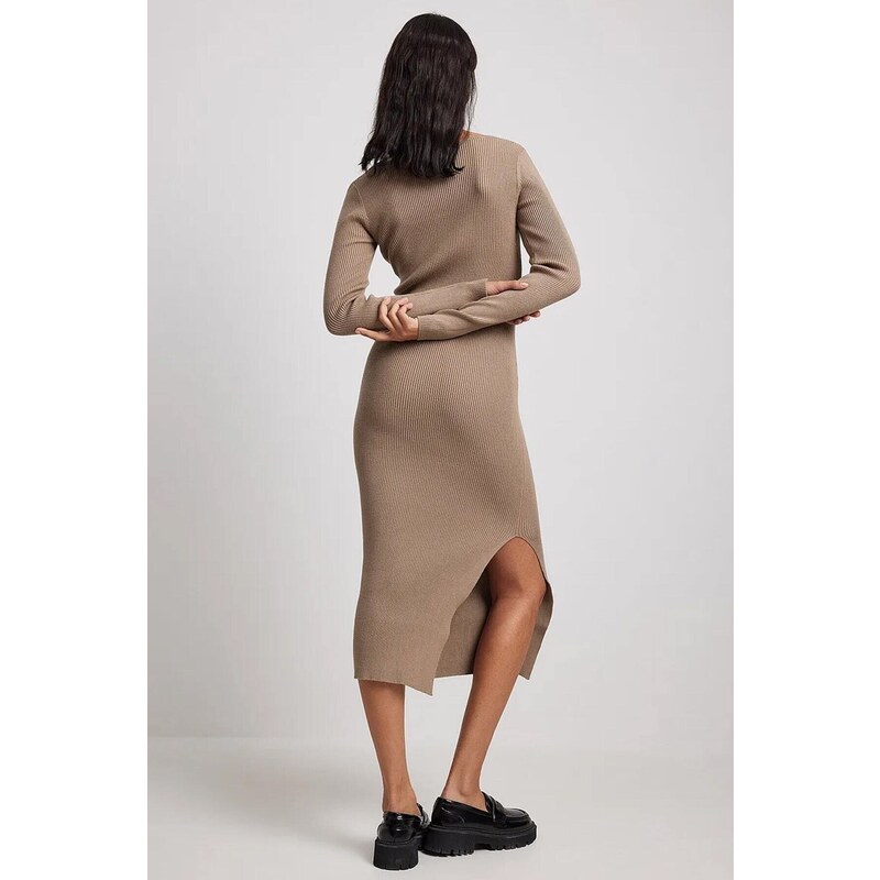 Madmext Mink Square Collar Knitwear Long Dress