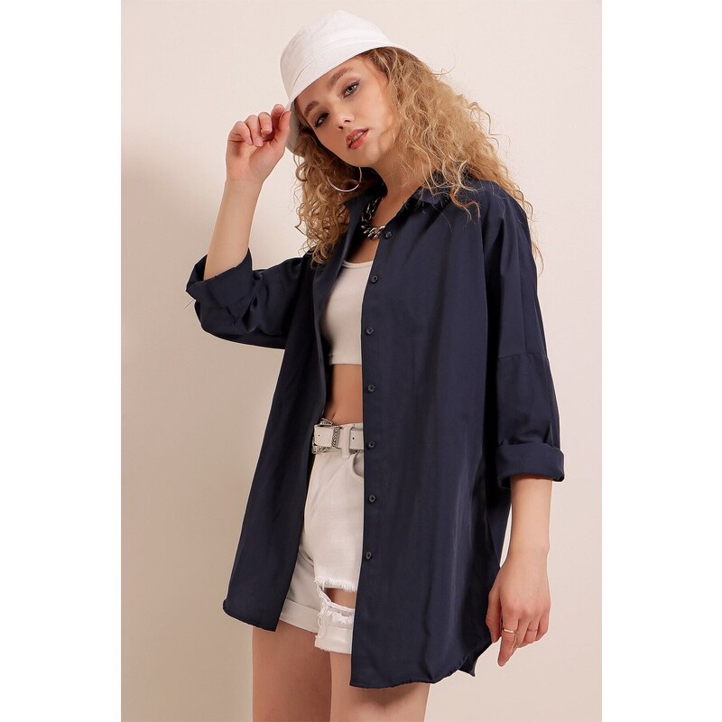 Bigdart 3900 Oversize Long Basic Shirt - Navy