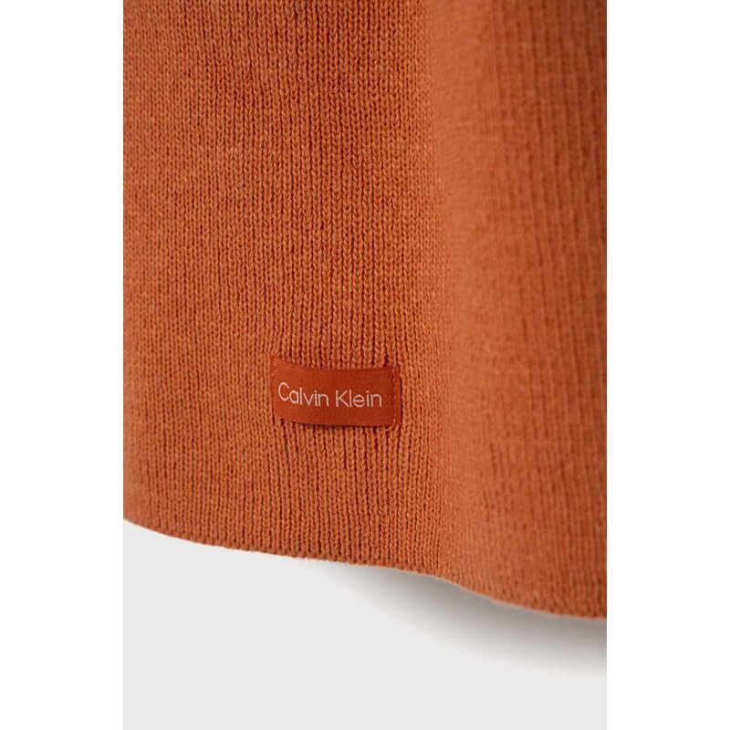 Šátek z vlněné směsi Calvin Klein oranžová barva, hladký
