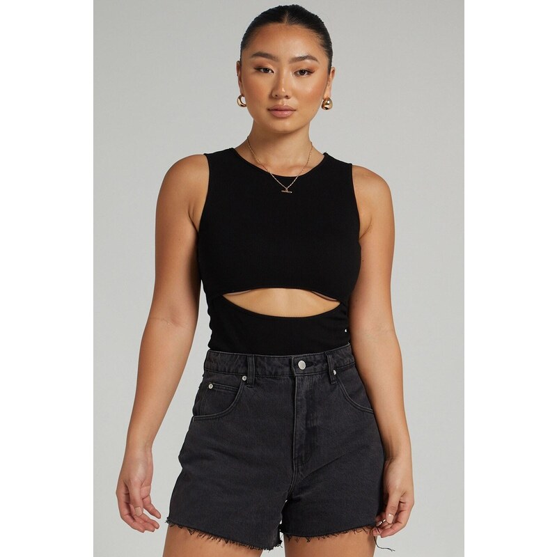 Madmext Black Basic Bodysuit with Torn Detail