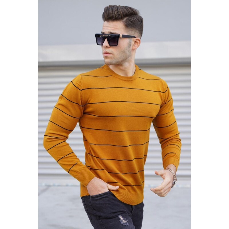 Madmext Mustard Striped Knitwear Sweater 5177