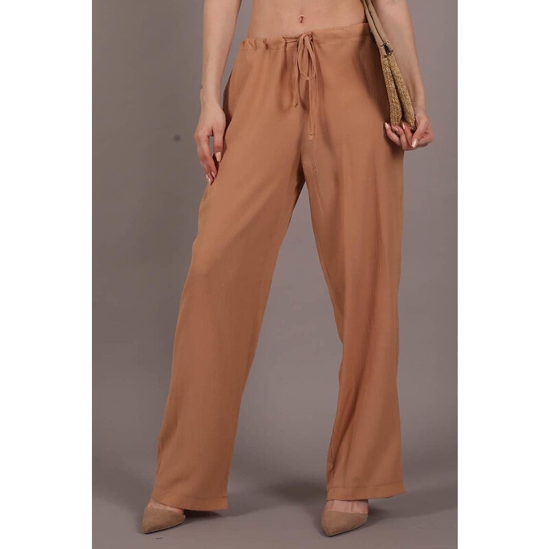 Madmext Camel Crinkle Fabric Basic Women's Beach Pants