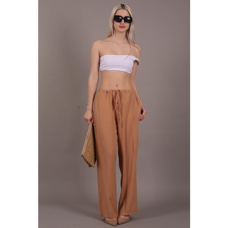 Madmext Camel Crinkle Fabric Basic Women's Beach Pants