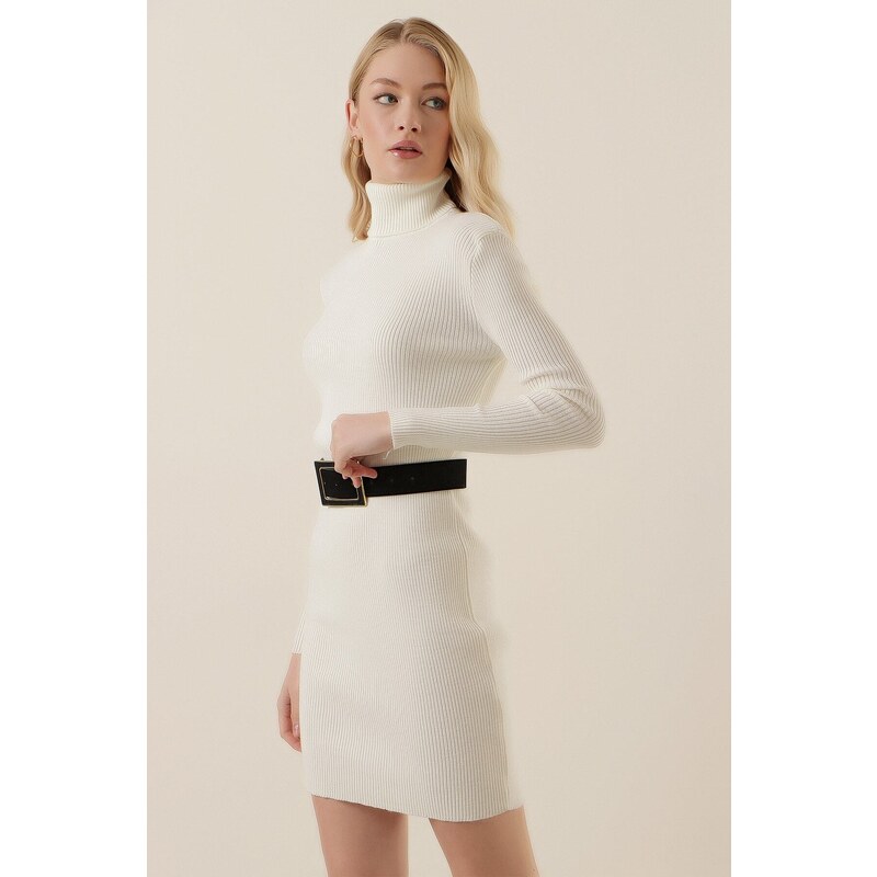 Bigdart Women's White Turtleneck Knitwear Dress