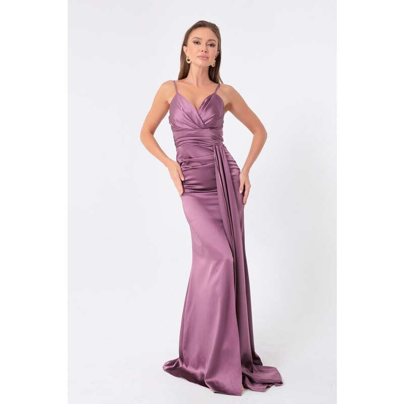 Lafaba Women's Lavender Strap Long Satin Evening Dress & Graduation Dress