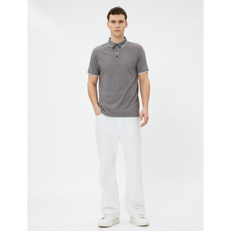 Koton Polo Neck T-Shirt with Buttons, Slim Fit, Short Sleeves.