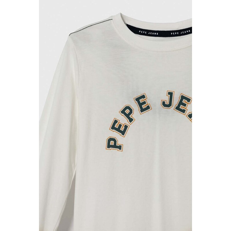 Dětská bavlněná košile s dlouhým rukávem Pepe Jeans bílá barva, s potiskem