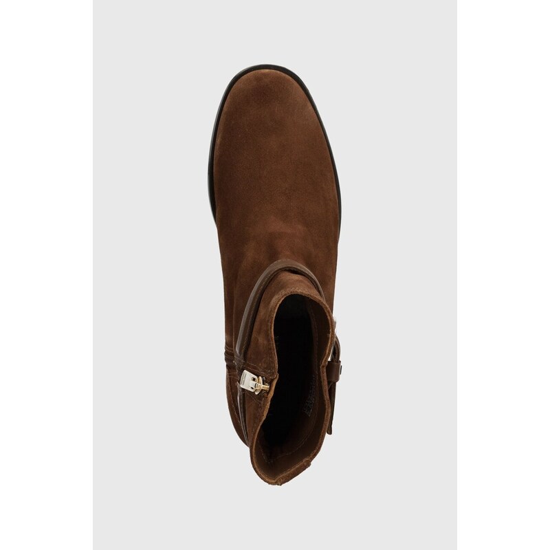 Semišové boty Tommy Hilfiger ELEVATED ESSENT BOOT THERMO SDE dámské, hnědá barva, na plochém podpatku, FW0FW07482