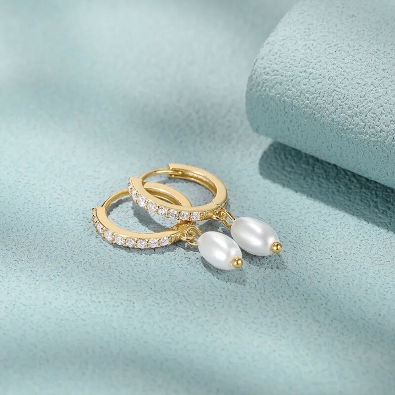 GRACE Silver Jewellery Stříbrné náušnice s perlou Enya Gold, stříbro 925/1000