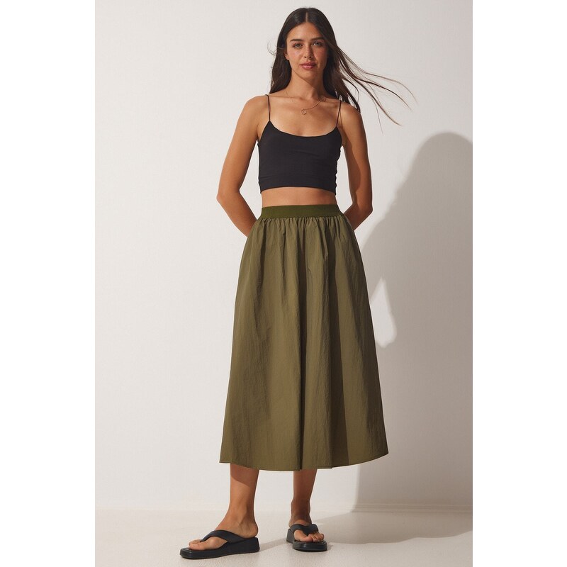 Happiness İstanbul Womens Khaki Balloon Parachute Midi Skirt
