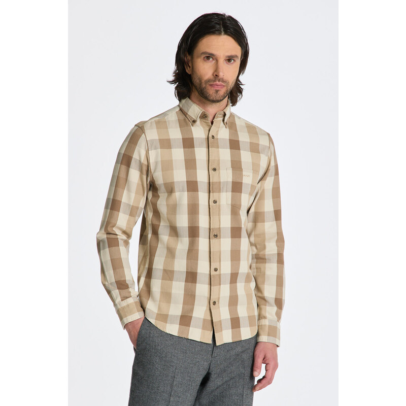 KOŠILE GANT REG HERRINGBONE FLANNEL CHK SHIRT hnědá M