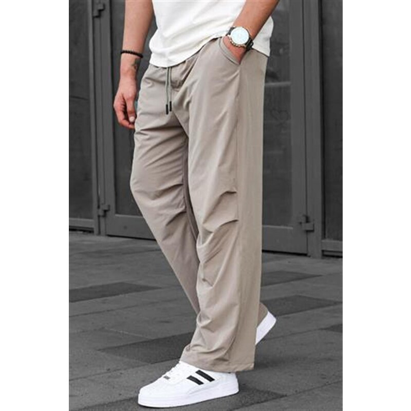 Madmext Beige Regular Fit Mens Parachute Pants 6504