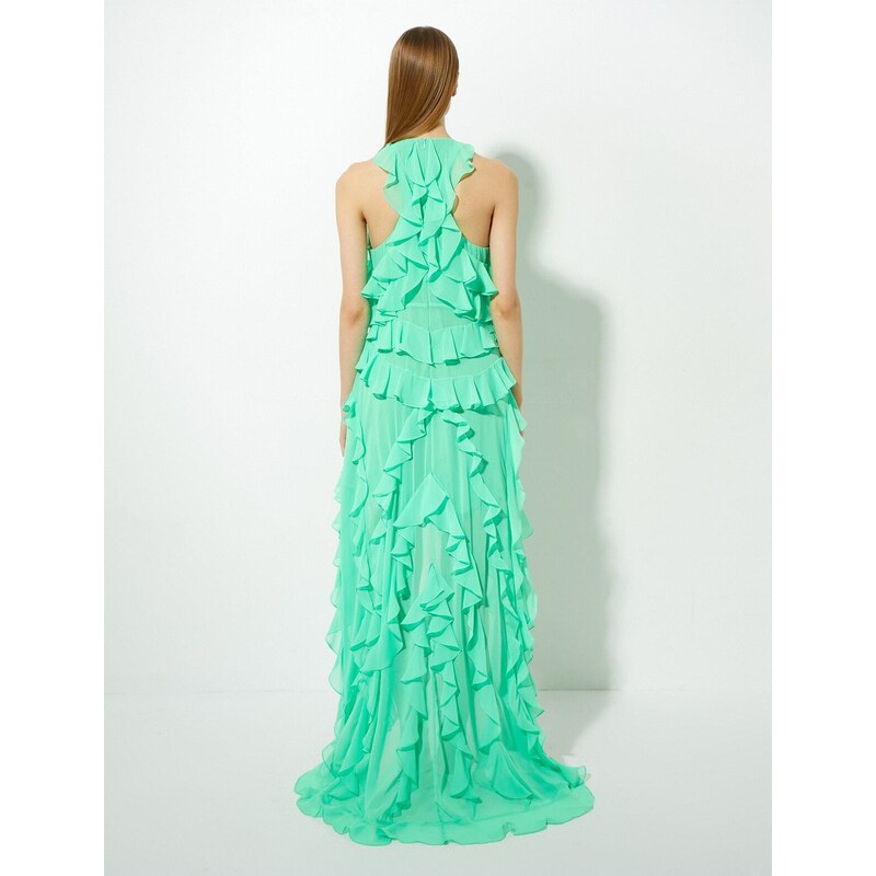 Koton Chiffon Long Evening Dress with Ruffles Asymmetrical