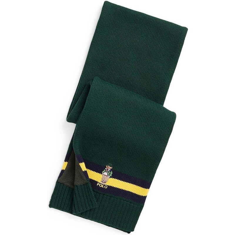 Dětský bavlněný šátek Polo Ralph Lauren zelená barva, s aplikací
