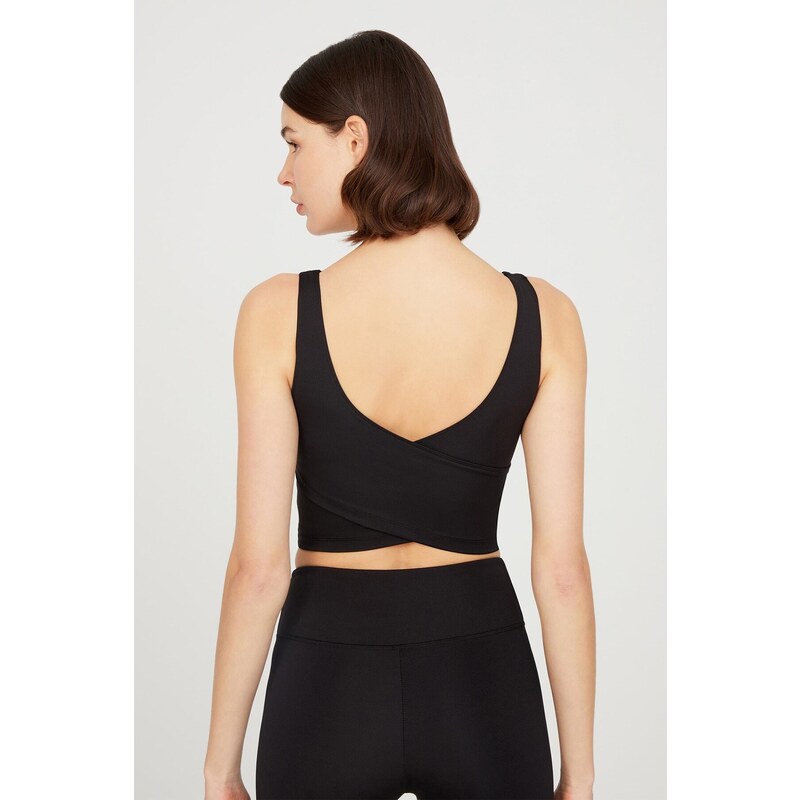 LOS OJOS Black Lightly Support Back Detail Covered Crop Top Bustier