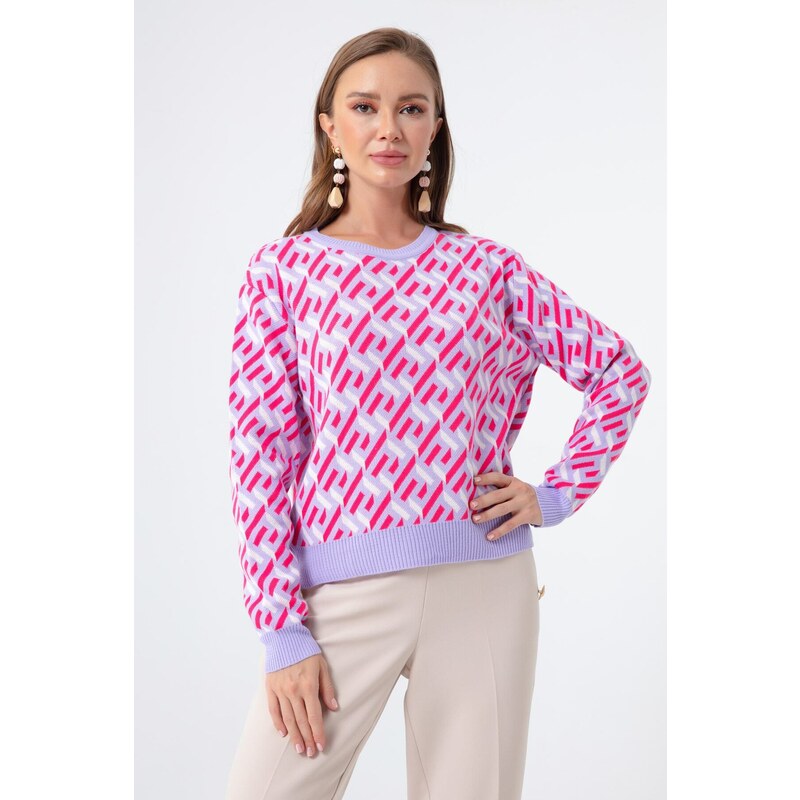 Lafaba Women's Lilac Crew Neck Patterned Knitwear Sweater