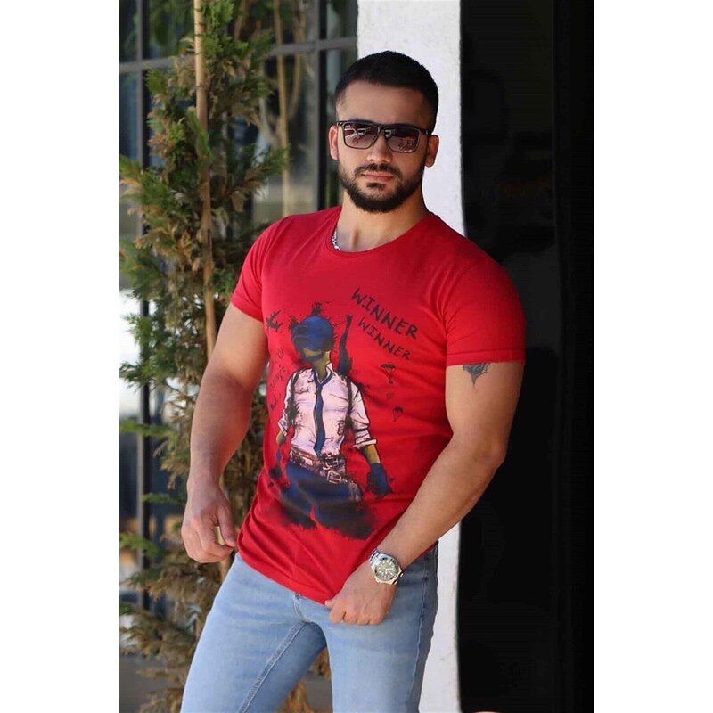 Madmext Printed Claret Red T-Shirt 4028