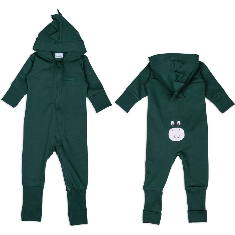 Moniel Dětský rostoucí teplákový overal Dinosaur Basic Dark Green 82117323