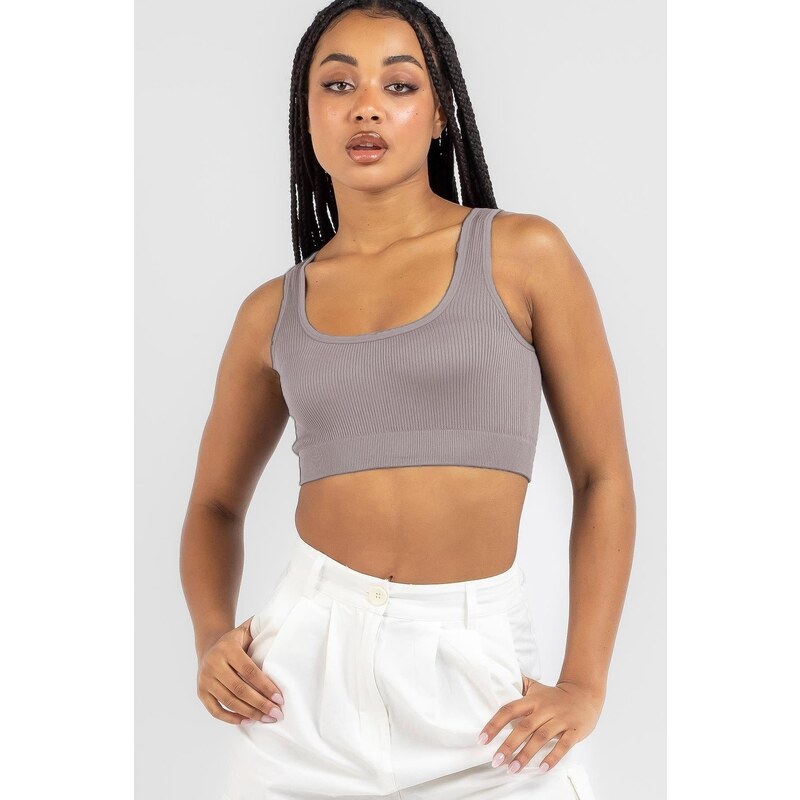 Madmext Smoky Strap Basic Crop Top Blouse