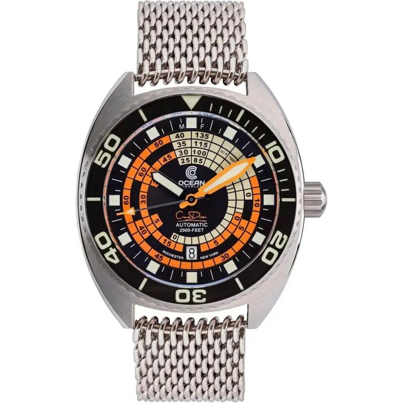 Ocean Crawler Watches Stříbrné pánské hodinky Oceancrawler Watches s ocelovým páskem Decompression Timer - Black Automatic 44MM