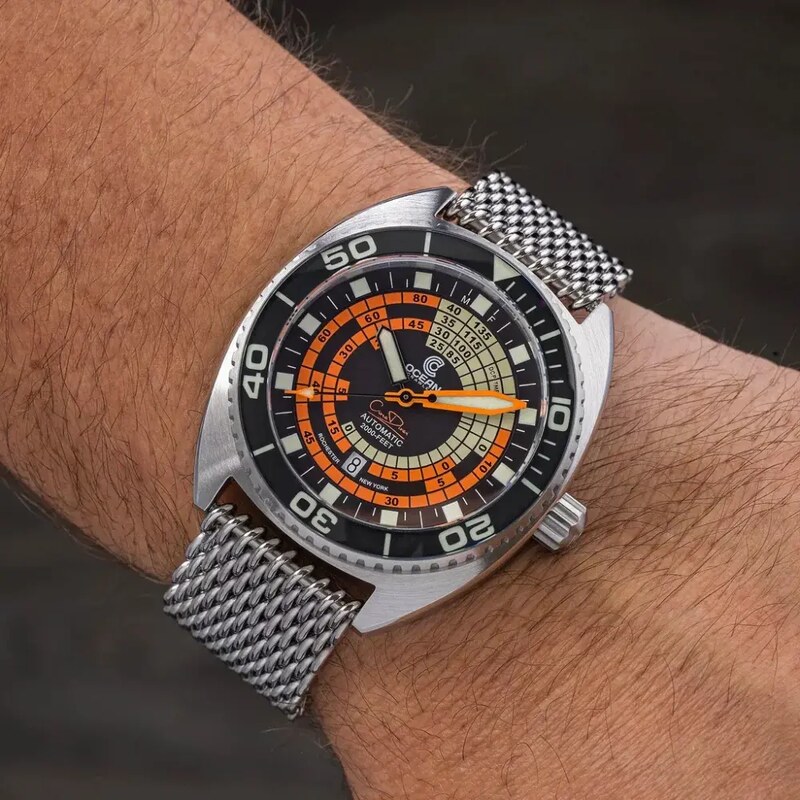 Ocean Crawler Watches Stříbrné pánské hodinky Oceancrawler Watches s ocelovým páskem Decompression Timer - Black Automatic 44MM