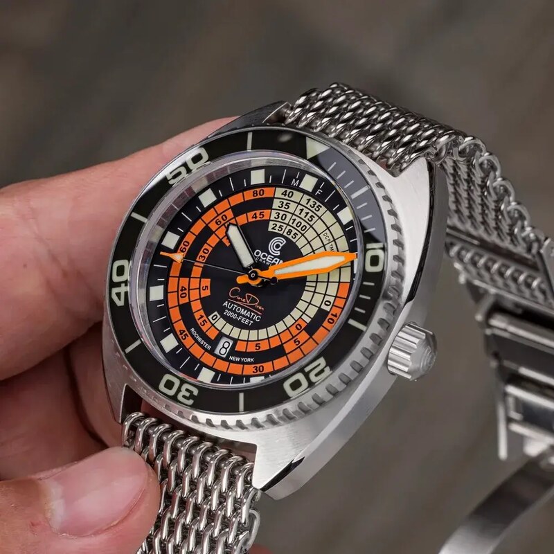 Ocean Crawler Watches Stříbrné pánské hodinky Oceancrawler Watches s ocelovým páskem Decompression Timer - Black Automatic 44MM