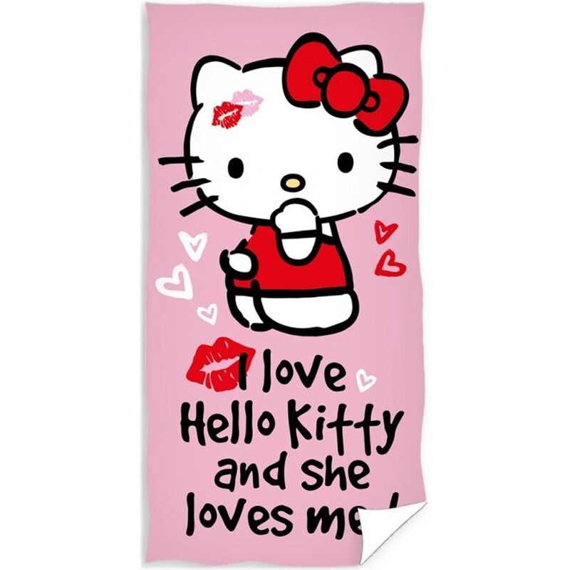 Carbotex Bavlněná plážová osuška Hello Kitty - motiv Love - 100% bavlna - 70 x 140 cm