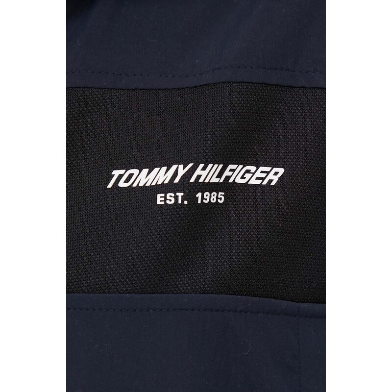 Bunda Tommy Hilfiger dámská, tmavomodrá barva, přechodná