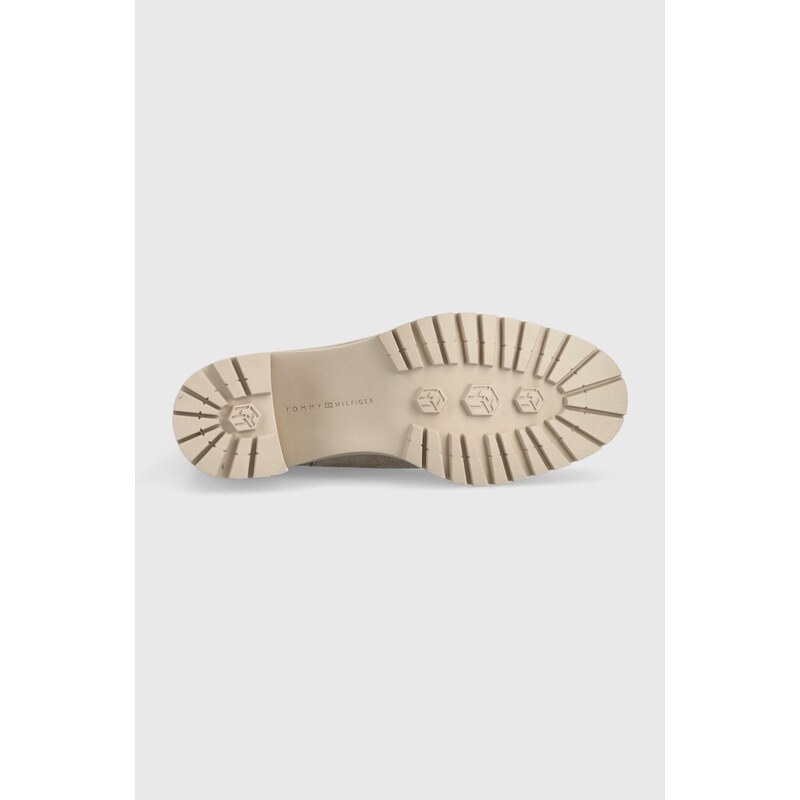 Semišové kotníkové boty Tommy Hilfiger ESSENTIAL MIDHEEL SUEDE BOOTIE dámské, béžová barva, na podpatku, FW0FW07522