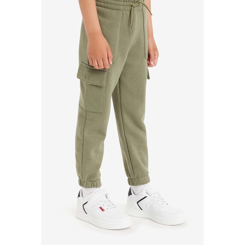 Dětské kalhoty Levi's zelená barva, hladké