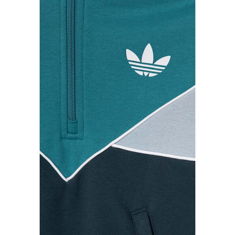 Dětská mikina adidas Originals zelená barva, s kapucí, vzorovaná