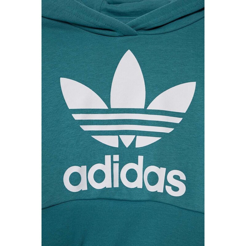 Dětská mikina adidas Originals tyrkysová barva, s kapucí, s potiskem