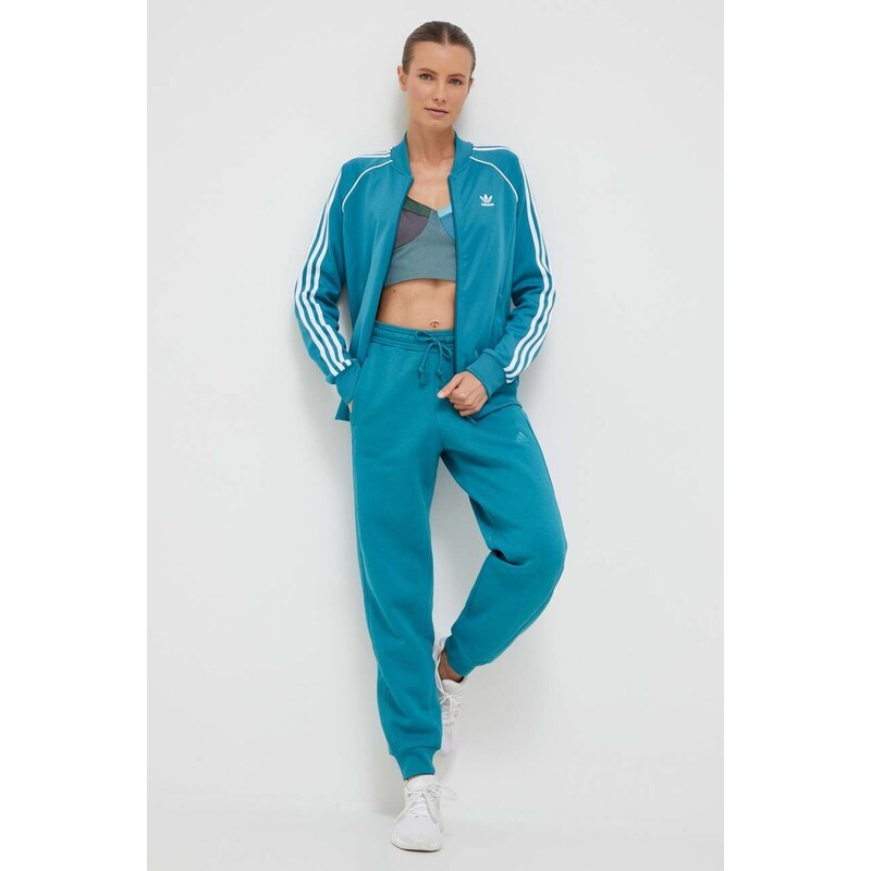 Mikina adidas Originals dámská, tyrkysová barva, s aplikací